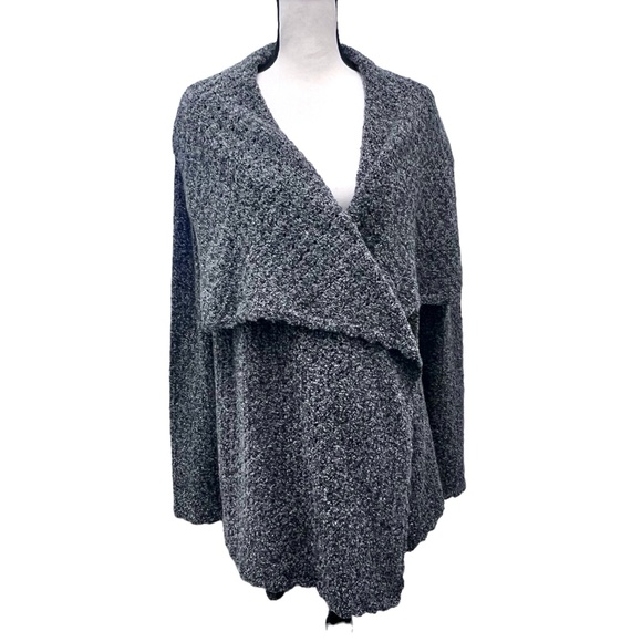 ST. JOHN YELLOW LABEL CHARCOAL GRAY MELANGE OPEN KNIT CARDIGAN - Picture 2 of 13